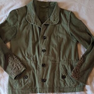 Green Military Style Jacket with Embroidered Sleeves